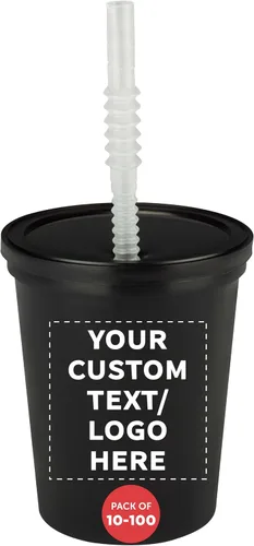 Vista 6 de DISCOUNT PROMOS Vasos de plástico personalizados para estadios, 16 onzas, juego de 100, paquete personalizado a granel, perfecto para cumpleaños
