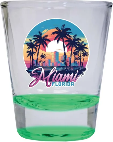 Vista 5 de Miami Florida B Souvenir - Vaso de chupito redondo de 1.5 onzas, color azul, paquete de 2