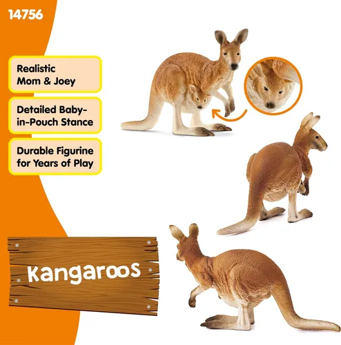 Vista 5 de Schleich Figura de animal canguro de vida salvaje, figura detallada de juguete de canguro de animales salvajes, duradera para educación y juego