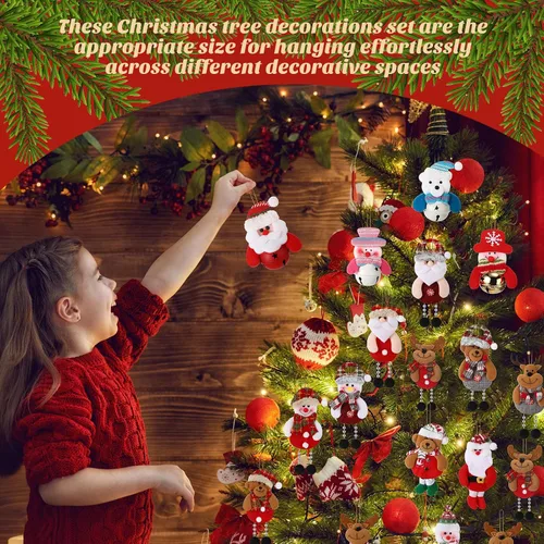 Vista 6 de Skylety 16 adornos de felpa para árbol de Navidad, Papá Noel, muñeco de nieve, oso, decoración de árbol de Navidad, colgantes de alce, muñeco