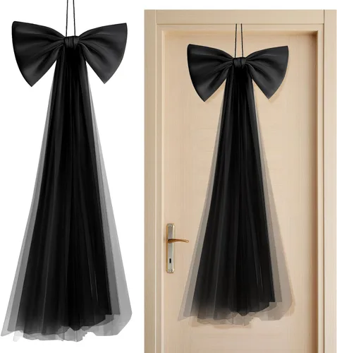 Vista 6 de Zeyune 1 lazo grande negro para decoración de fiesta de 13.4 x 28.7 pulgadas, lazo gigante para colgar en la pared, envoltura de bricolaje