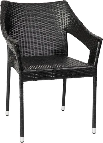 Vista 3 de BizChair Silla de patio de grado comercial, silla de comedor apilable de mimbre de ratán PE para todo tipo de clima, negro