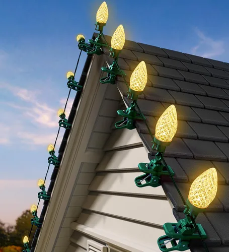 Vista 9 de Luces LED C9 de Navidad para Exteriores, 68 Pies, 100 Luces LED de Cadena con Clips Rápidos, Grado Comercial Extensibles Impermeables Luces