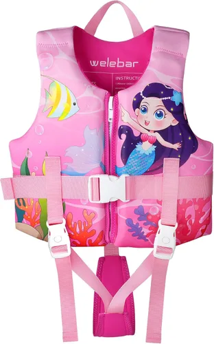 Vista 8 de Chaleco de natación para niños, flotadores para niños pequeños con correa de seguridad ajustable, ayudas de natación, flotador infantil, traje