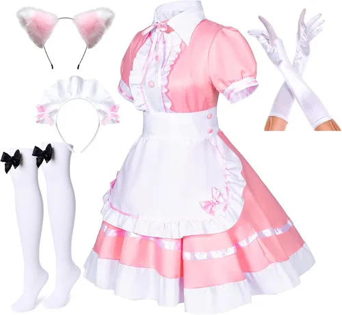 Vista 6 de Elibelle Vestido de sirvienta de anime japonés para cosplay, dulce clásico Lolita, delantal elegante con calcetines y guantes