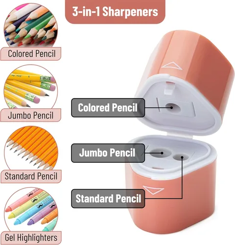 Vista 3 de Mr. Pen - Sacapuntas para lápices de colores, paquete de 3, 3 agujeros, manual de sacapuntas Sacapuntas de mano, caja de basura grande, compatible