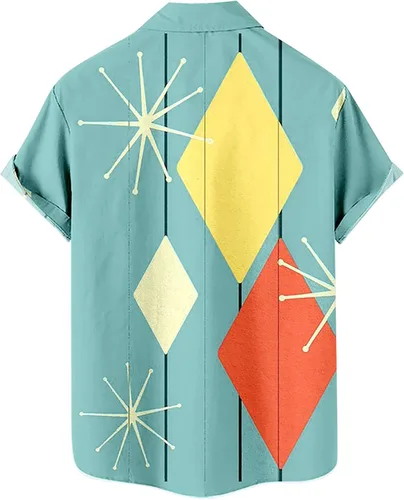 Vista 2 de Camisas hawaianas de bolos para hombre manga corta estampadas ajuste regular verano playa casual con botones camisas retro grandes y altas GAzul 3XL