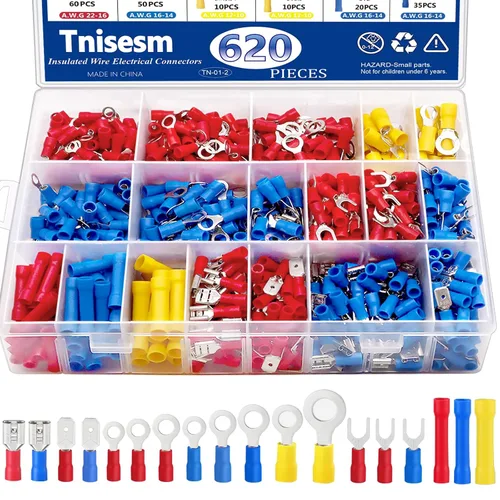 Vista 9 de Tnisesm Kit de conector de cable de 1100 piezas con herramienta de prensado, terminales de cable eléctrico con aislamiento de cobre, anillo, tope