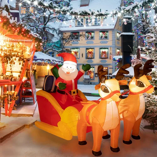 Vista 7 de Sunnyglade - Adorno inflable navideño de Papá Noel de LED de 4.5 x 7 pies para exteriores - Renos que tiran del trineo, adorno navideño de Papá Noel