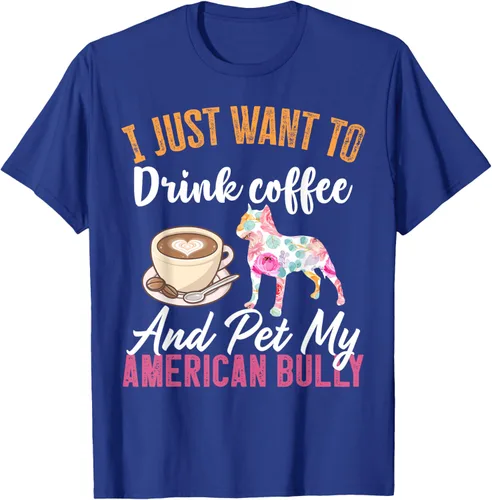 Vista 16 de I Just Want to Drink Coffee and Pet My American Bully Camiseta, Negro, S