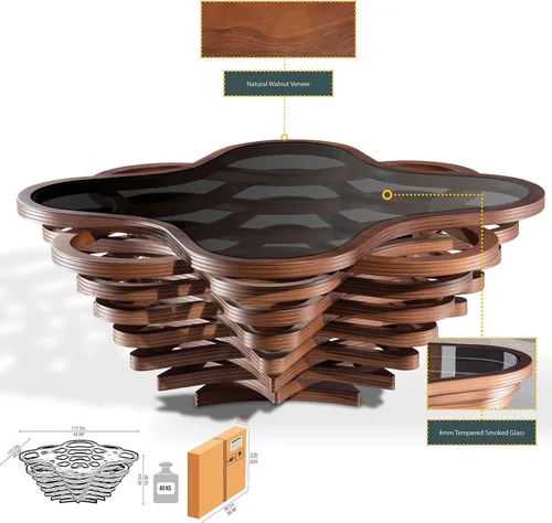Vista 5 de by Papella Design, Mesas de centro de nogal natural Veener para sala de estar, mesa rústica, mesa de centro para sala, mesa central, mesa de Nube