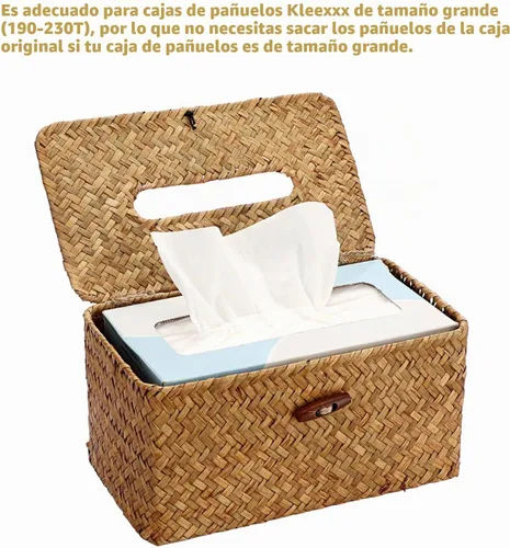 Vista 5 de Sumnacon Funda de Caja de Paños Grande Rectangular Caja de Paños de Seagrass Soporte de Caja de Paños Tejido Soporte de Paños Decorativo Funda