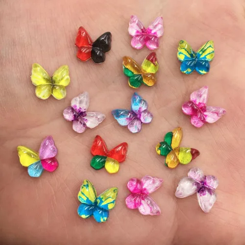 Vista 3 de Diamantes de imitación de mariposa con parte trasera plana, 80 unidades de 0.394 pulgadas, dijes de mariposa de resina para uñas, adornos, álbumes