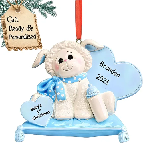 Vista 19 de Adornos personalizados para la primera Navidad del bebé 2024 – Adornos de Navidad personalizados para bebé niño, primera Navidad, adorno azul