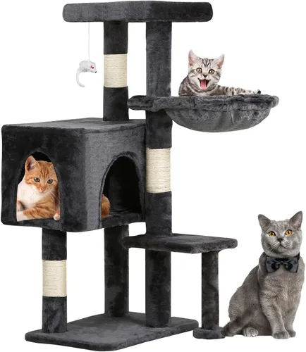 Vista 30 de BestPet Torre para Gatos de 36" Beige Torre Resistente para Gatos de Múltiples Niveles con Casita de Felpa, Percha Acogedora, Postes