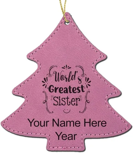 Vista 4 de LaserGram Personalized Christmas Ornament, World's Greatest Sister, Faux Leather, Custom Laser Engraved Gift Idea (Tree Shape, Black)