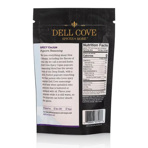 Vista 2 de Dell Cove Spices Condimento picante para palomitas cajún Sin OMG y sin gluten Apto para veganos Palomitas de maíz con un toque picante