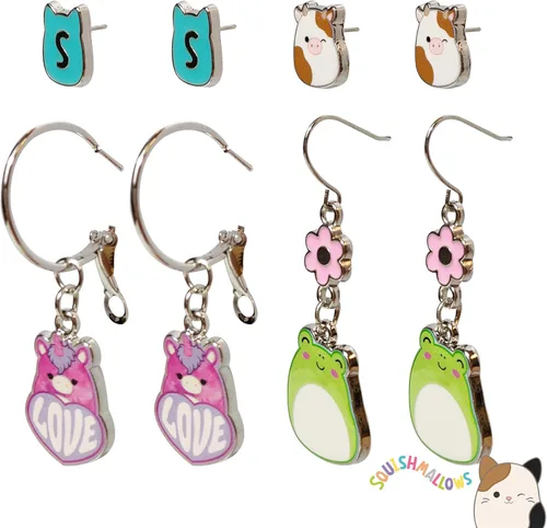 Vista 6 de LUV HER Squishmallows Hypoallergenic Earrings for Girls Stud and Fishhook Drop Sets with Charms One Size Fits All Ages 8+ Aplastar 1