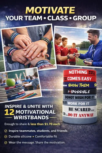 Vista 2 de Paquete de 12 pulseras de silicona motivacionales para hombres, mujeres y adolescentes, equipo deportivo, recompensas de estudiantes, pulseras