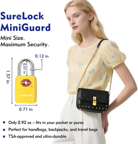 Vista 3 de Sure Lock Cerraduras de equipaje aprobadas por la TSA con llaves para viajes, cuerpo de aleación de zinc con grillete de acero, llave similar, llave