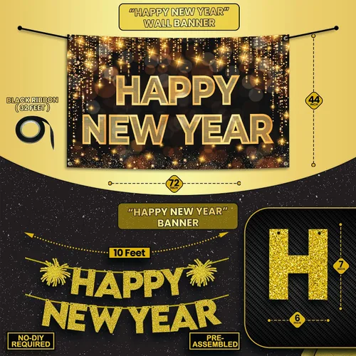 Vista 3 de KatchOn, Suministros para fiesta de Año Nuevo 2026 – Enorme, paquete de 37 Cartel de Feliz Año Nuevo, globos de Año Nuevo para decoraciones de Año