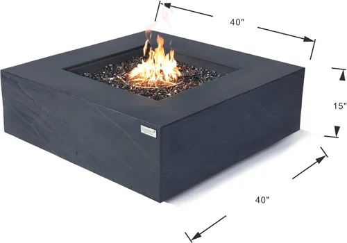 Vista 2 de AMS Chimenea Elementi Plus Roraima Mesa cuadrada de gas propano de hormigón negro pizarra