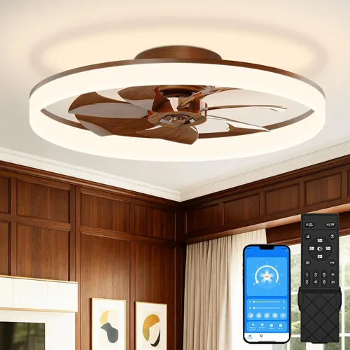 Vista 23 de VOLISUN Ventiladores de techo pequeños de 13 pulgadas con luces y control remoto, ventiladores de techo de perfil bajo con luz, luz de techo LED