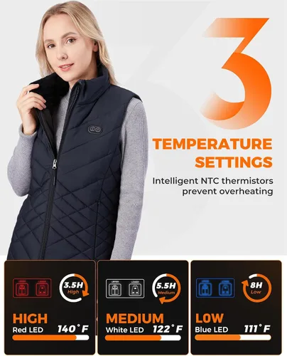 Vista 3 de Topdot Chaleco térmico para mujer con batería de 7.4 V 10000 mAh, 8 paneles de calefacción, chaleco eléctrico ligero para mujer