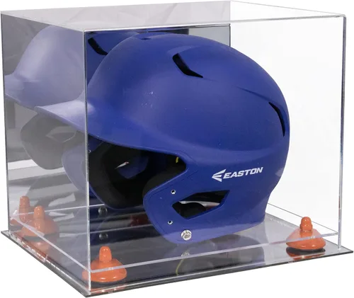Vista 50 de Better Display Cases Vitrina acrílica para casco de bateo de béisbol con espejo, elevadores rosados, montaje en pared y base de espejo (V22/A012)