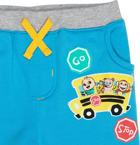 Vista 6 de CoComelon JJ - Paquete de 2 pantalones deportivos de forro polar para niños pequeños, Azul Patchwork