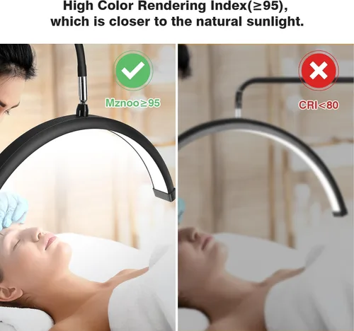 Vista 4 de Mznoo Luz de media luna con ruedas, lámpara de pestañas LED de 2500LM para extensiones de pestañas, luz de luna flexible para tecnología de Negro