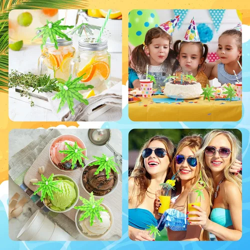 Vista 2 de 150 piezas de hojas de coco, sombrillas de bebidas para cóctel, palillos