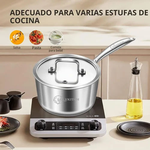 Vista 4 de LOLYKITCH Juego de 3 cacerolas de acero inoxidable de 1.5-2.5-3.0 QT
