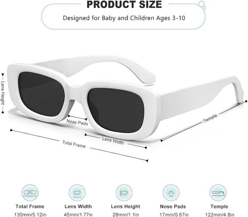 Vista 3 de AWGSEE Lentes de sol rectangulares retro para niños, estilo vintage de los años 90, con marco cuadrado estrecho, para niñas y niños, protección UV