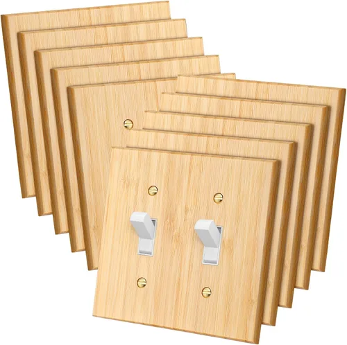 Vista 10 de Pinkunn 10 piezas de placas de interruptor de luz de madera maciza, cubiertas de tomacorriente de madera de bambú, placa decorativa de pared