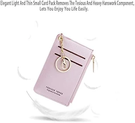 Vista 5 de Carteras pequeñas de cuero delgado para mujeres, tarjetero, cartera, monedero con llavero