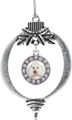 Vista 119 de Inspired Silver - Adorno con dije de cara de carlino - Adornos navideños de círculo de plata con joyas de circonita cúbica