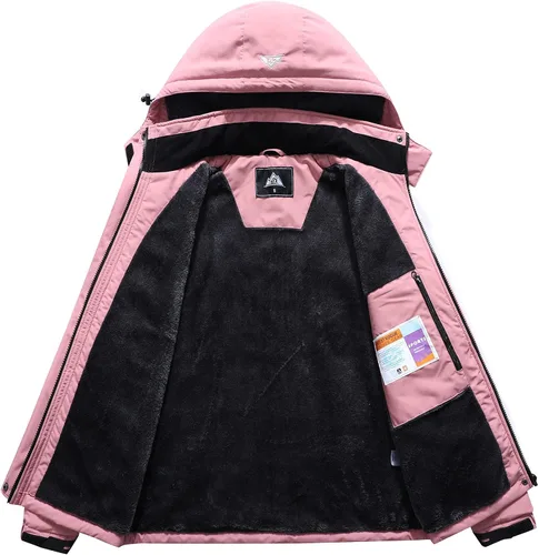 Vista 4 de Chaqueta de esquí impermeable para mujer, resistente al viento, cortavientos, abrigo de nieve cálido con capucha