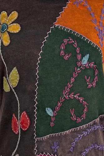 Vista 3 de Agan Traders Blusa de manga corta con parche bohemio de algodón de punto acanalado para mujer