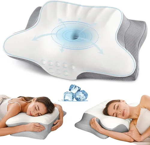 Vista 9 de Almohada cervical para el cuello para aliviar el dolor, almohadas ergonómicas de espuma viscoelástica para dormir, almohada refrescante para dormir
