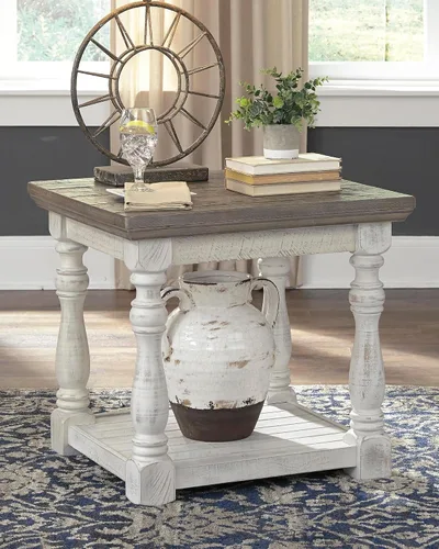 Vista 2 de Signature Design by Ashley Havalance Farmhouse - Mesa auxiliar de madera de Gris/Blanco