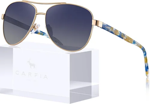 Vista 22 de CARFIA Gafas de sol polarizadas para mujer, protección UV, brazos de acetato, marco de metal, sombras para mujer, CA3216