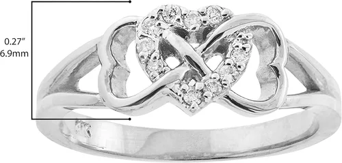 Vista 3 de Anillo de compromiso de plata de ley 925 con circonita cúbica, triple corazón, infinito, nudo celta, talla 7, Circonita, plata de ley 925, oro