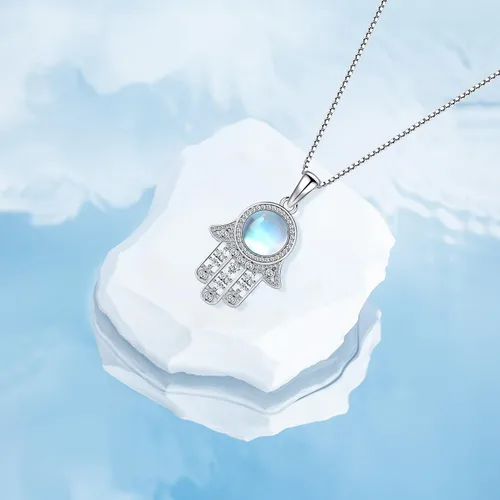 Vista 62 de Aniu Joyería de plata de ley 925 Hamsa de Fátima para mujer con circonita cúbica, viene con caja de regalo negra
