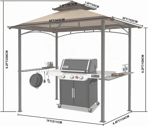 Vista 2 de MASTERCANOPY Gazebo de parrilla de 8 x 5 para exteriores, toldo con 2 luces LED (costuras marrones caqui)