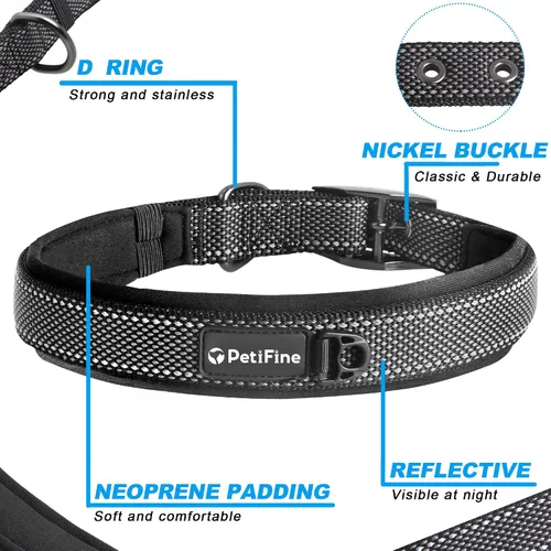 Vista 3 de PetiFine Collares para perros pequeños, collar acolchado de neopreno, collares reflectantes resistentes para mascotas con hebilla de cinturón