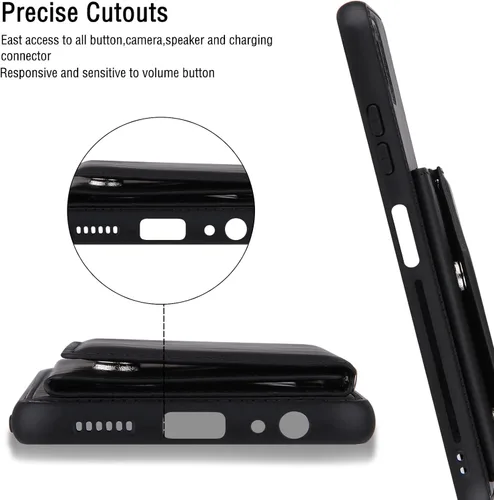 Vista 6 de Funda compatible con Xiaomi Redmi A1, soporte de piel sintética con ranura para tarjetas, compatible con Redmi A2 4G, funda 2 en 1, color negro