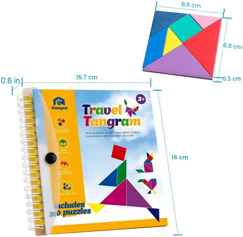 Vista 6 de Rompecabezas Tangram Coogam para Viaje - Libro de Bloques de Patrón Magnético Juego de Viaje en Carretera Formas de Rompecabezas de Descomposición