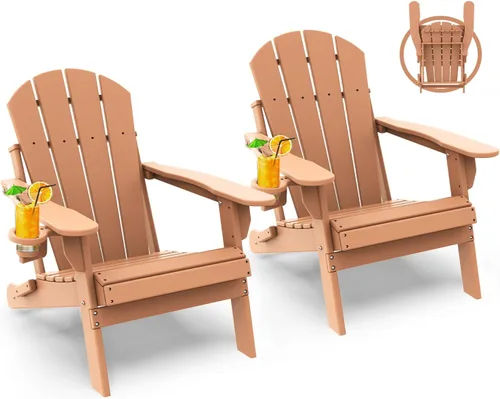 Vista 10 de GREENVINES Silla Plegable Adirondack Plástico HDPE Sillas para Fogata Todo Tiempo Portavasos Ártico para Terraza Patio Trasero Patio