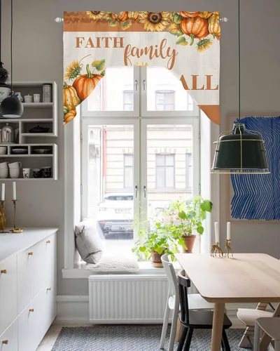 Vista 5 de Cortinas de cocina con cenefa de girasol y calabaza, cenefa con bolsillo para barra, paneles de cortina para dormitorio, sala de estar, baño